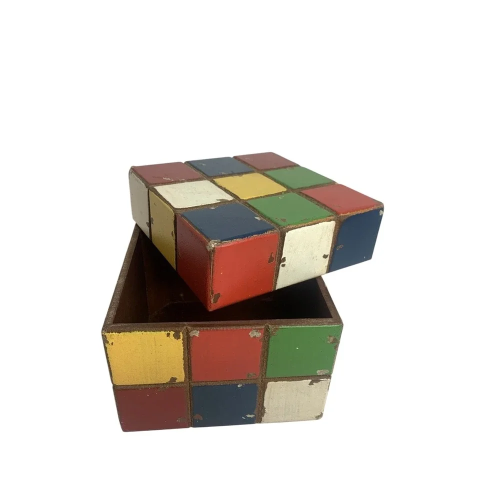 Rustic - Wooden - RUBIKS Cube - Storage BOX - Home Decor Vintage Style